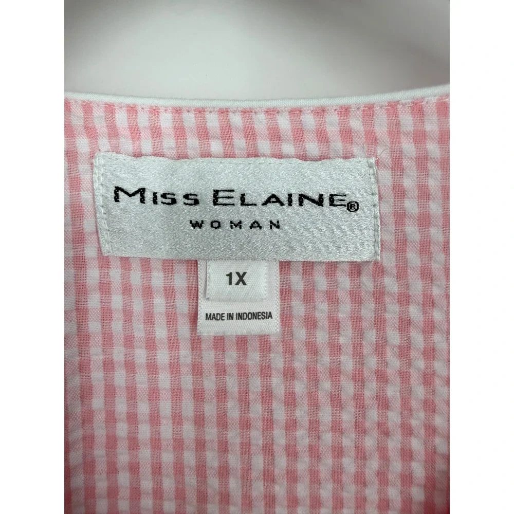 Miss Elaine Womens Nightgown 1X Gingham Smocked Embroidered Housecoat Duster
